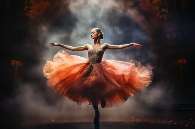 Ballerina Performing In A Dramatic Orange Tulle Dress