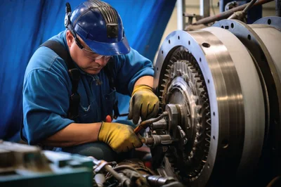 Industrial Technician Repairing Large Turbine Machinery