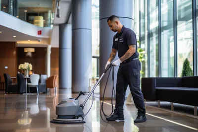 Professional Janitor Cleaning Office Lobby Floor