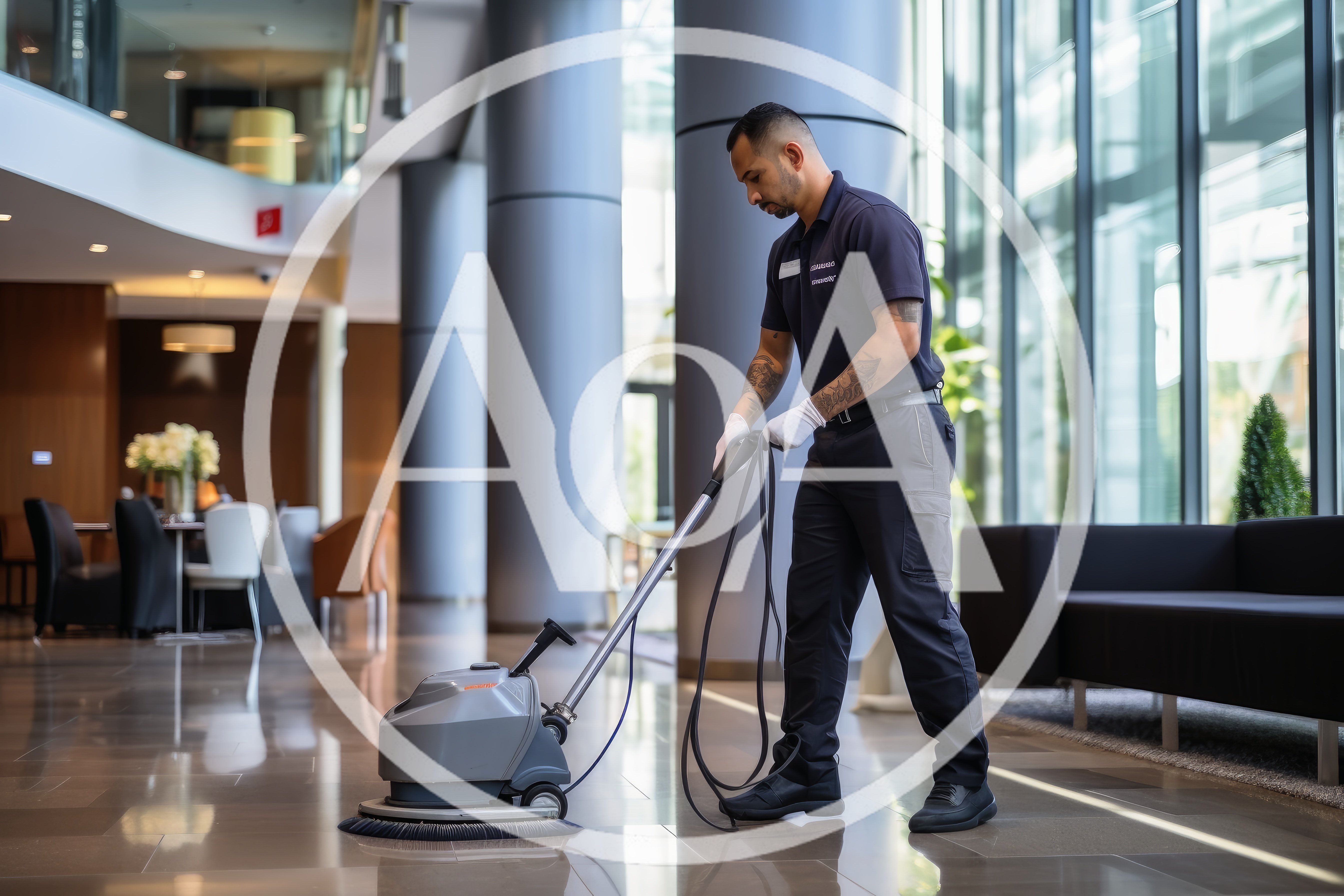 Professional Janitor Cleaning Office Lobby Floor