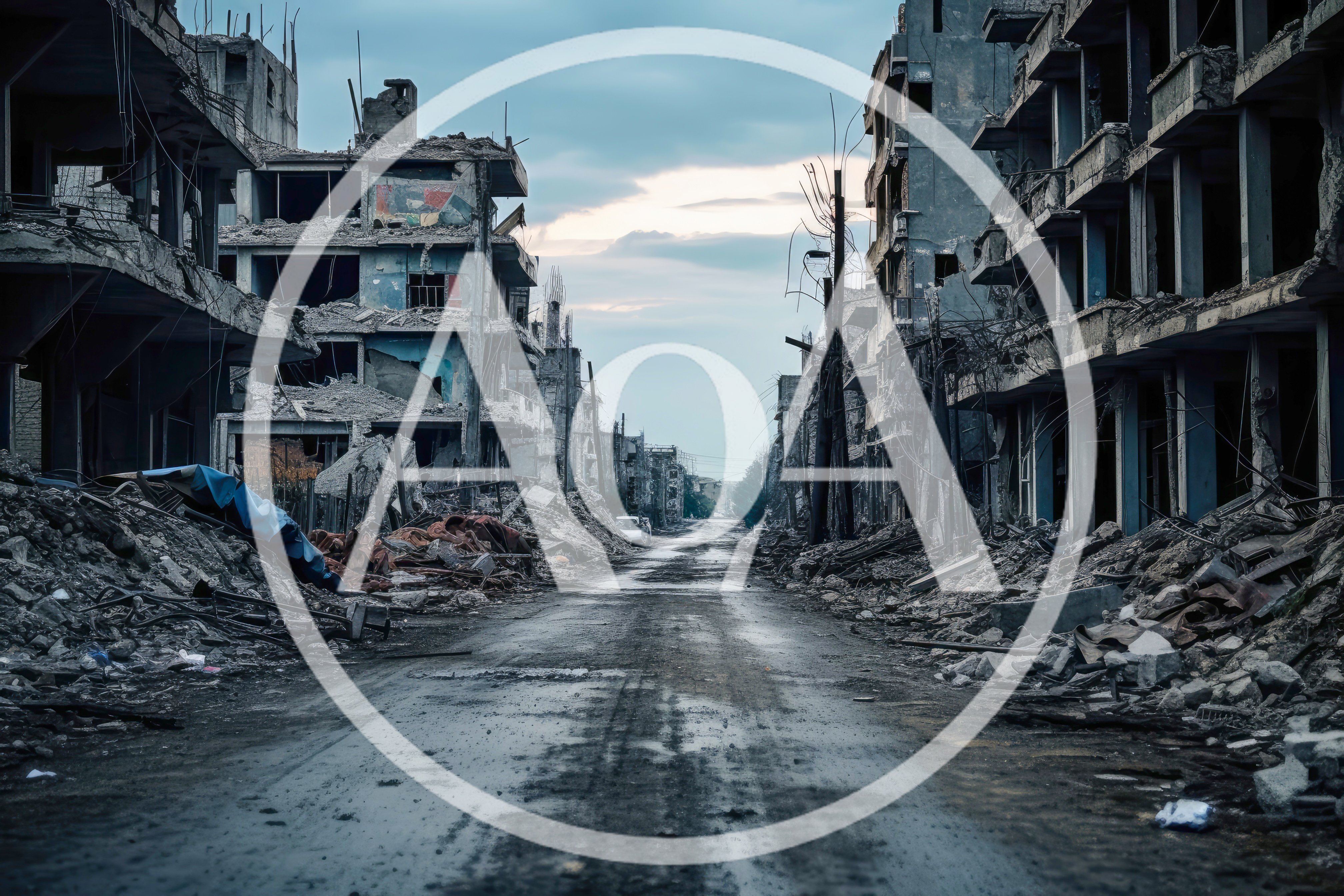 Devastated City Street After War Conflict