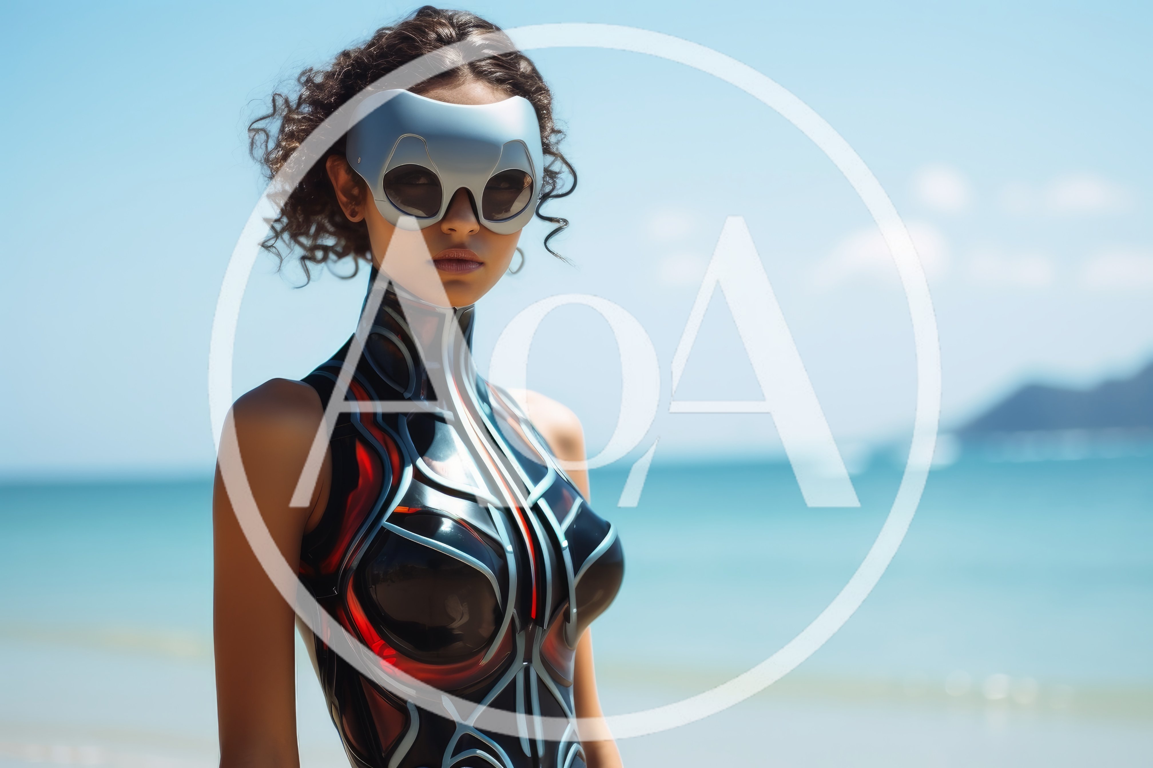 Futuristic Woman Wearing Cybernetic Mask And Suit