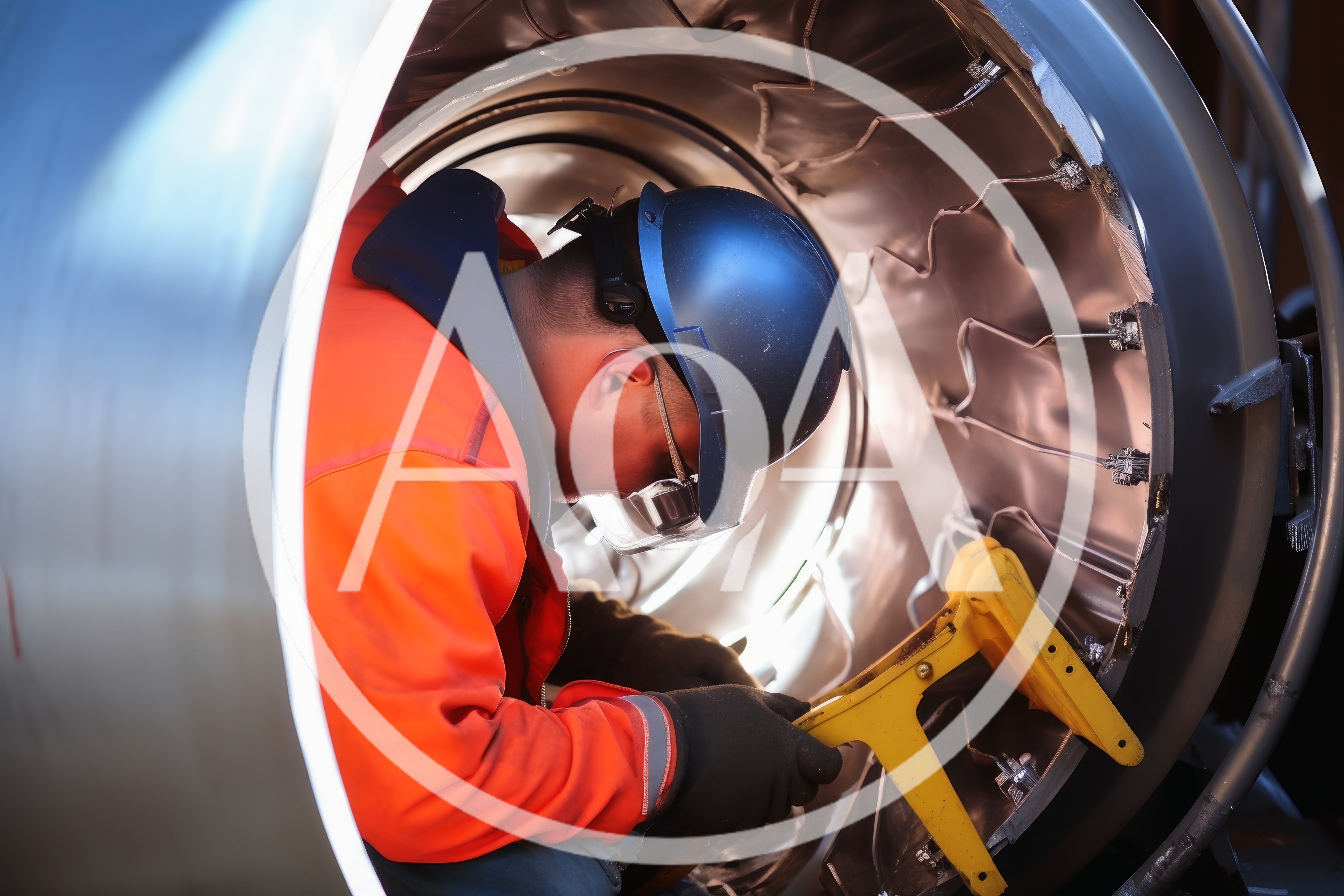 Industrial Worker Inspecting Large Metal Turbine Component
