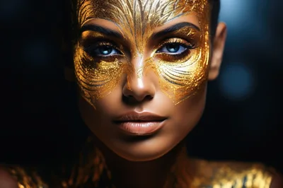 Portrait Of A Woman With Intricate Gold Face Paint