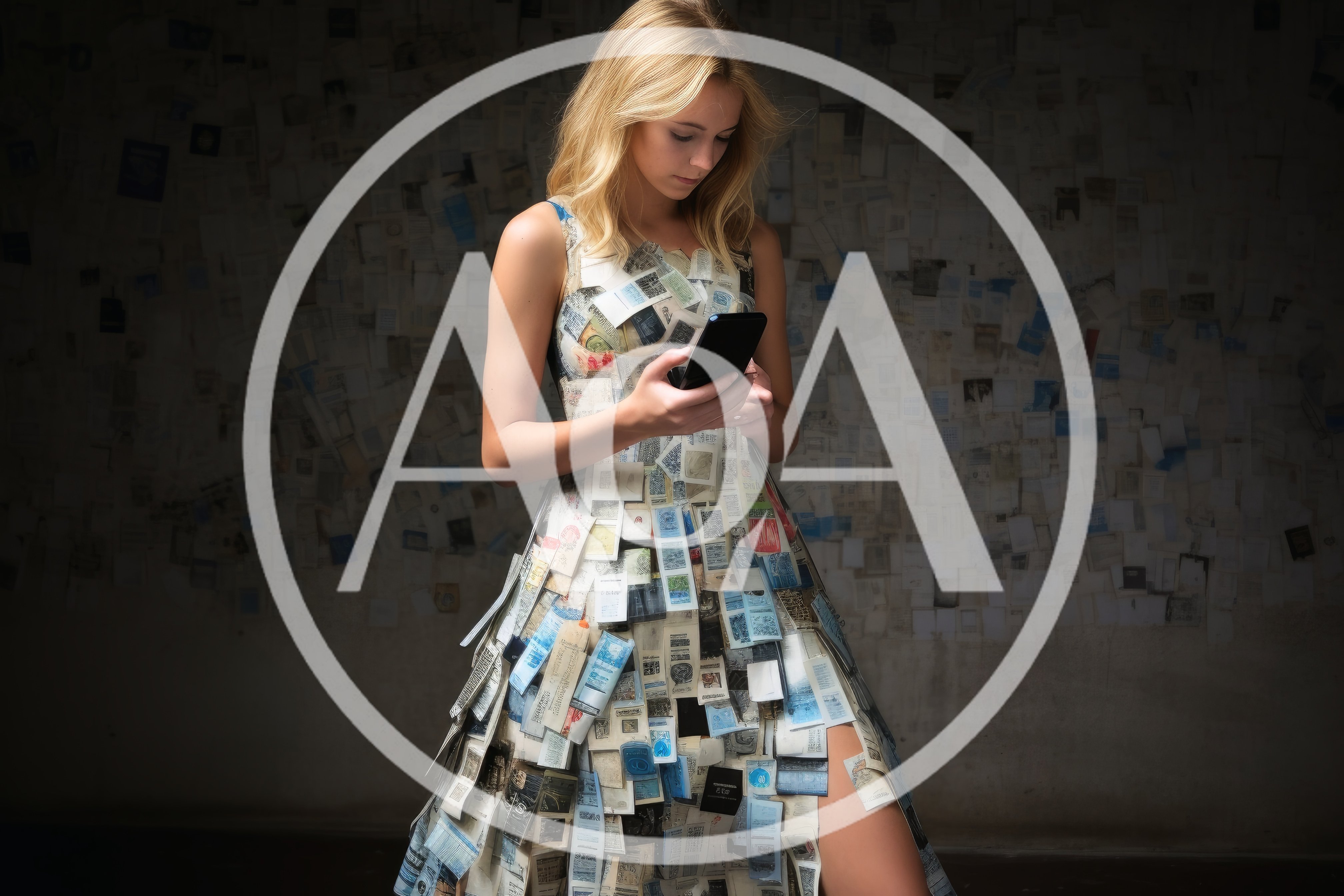 Young Woman Wearing A Dress Made Of Paper Documents