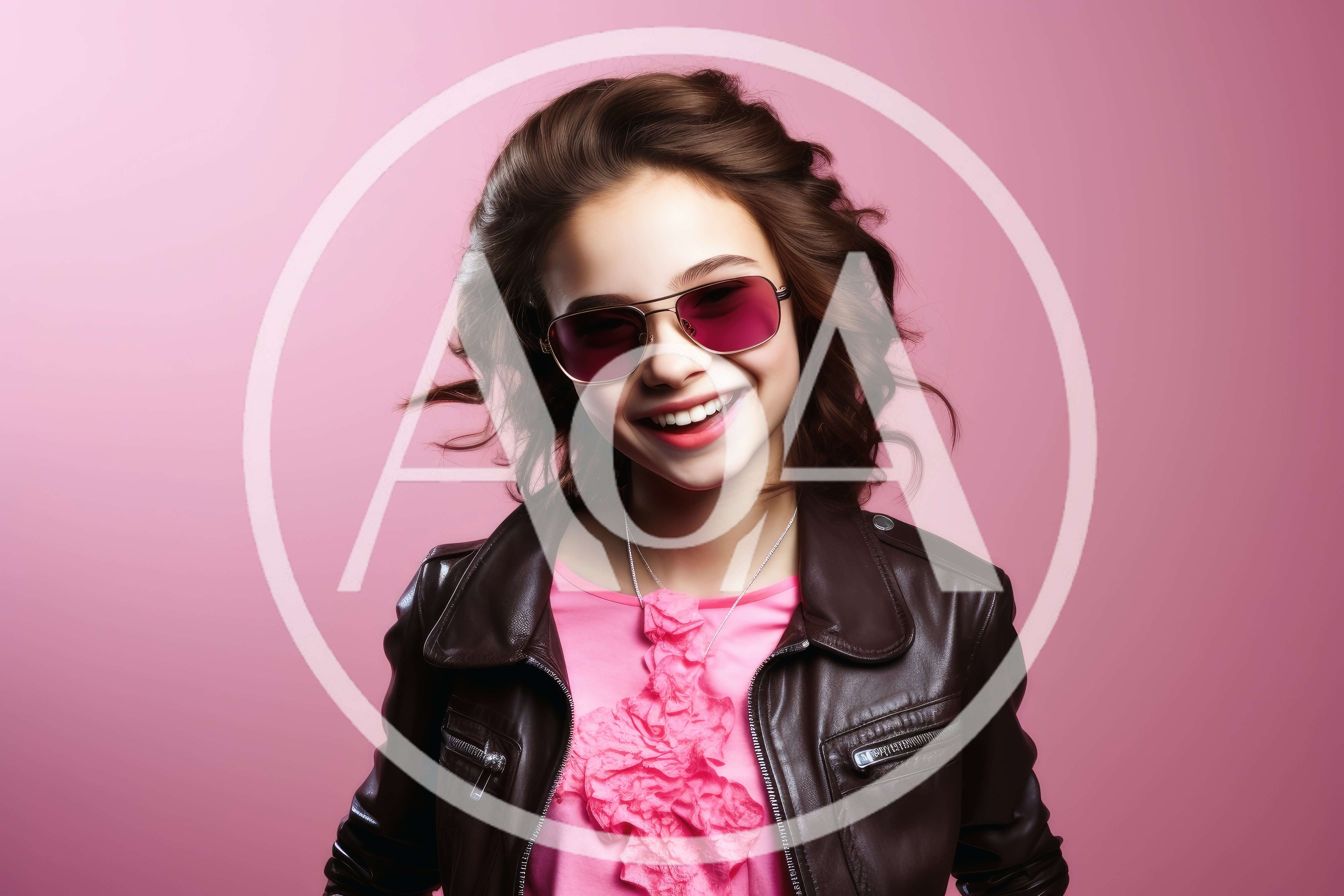 Smiling Young Woman Wearing Leather Jacket and Sunglasses