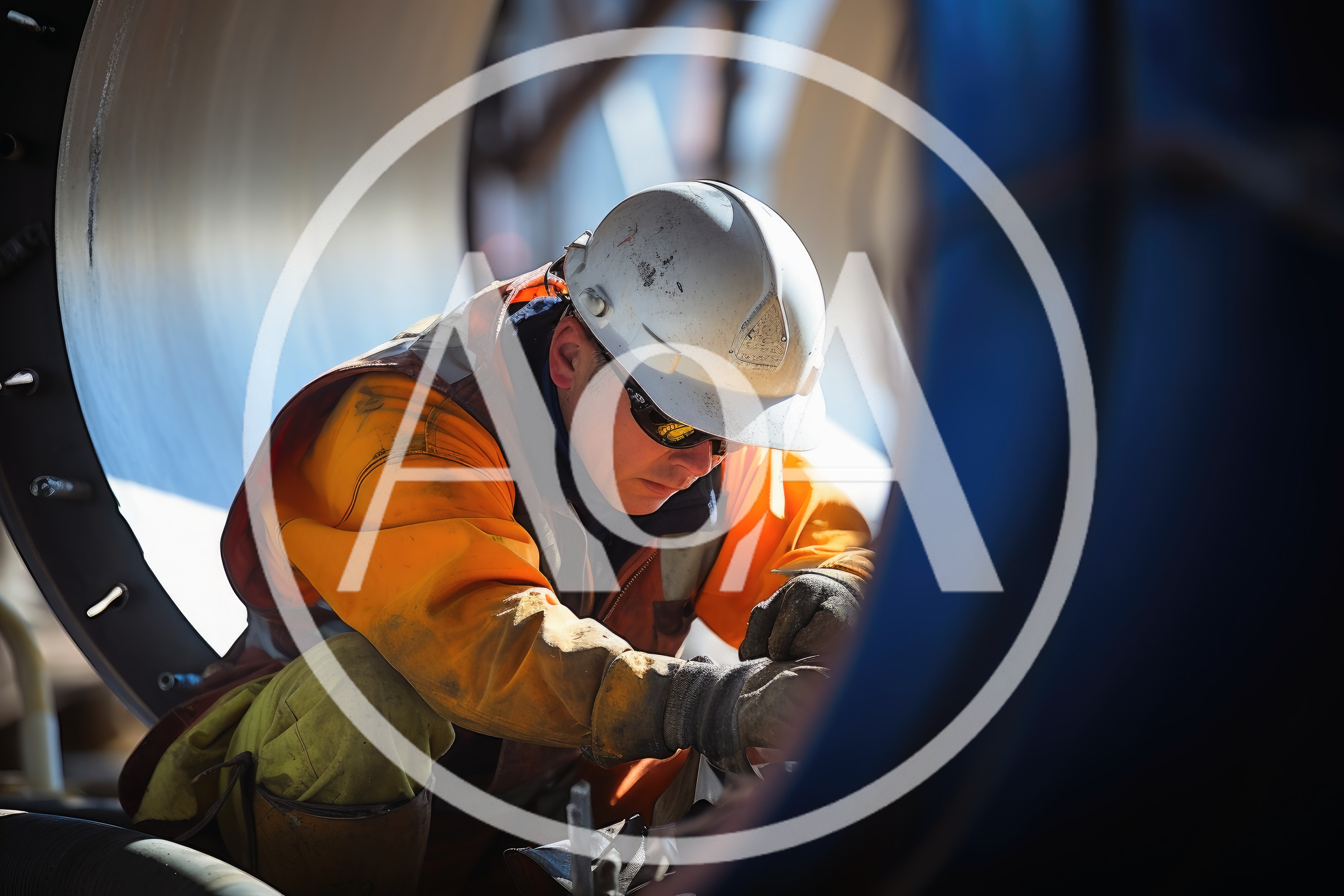 Industrial Worker Welding Inside Large Metal Pipe