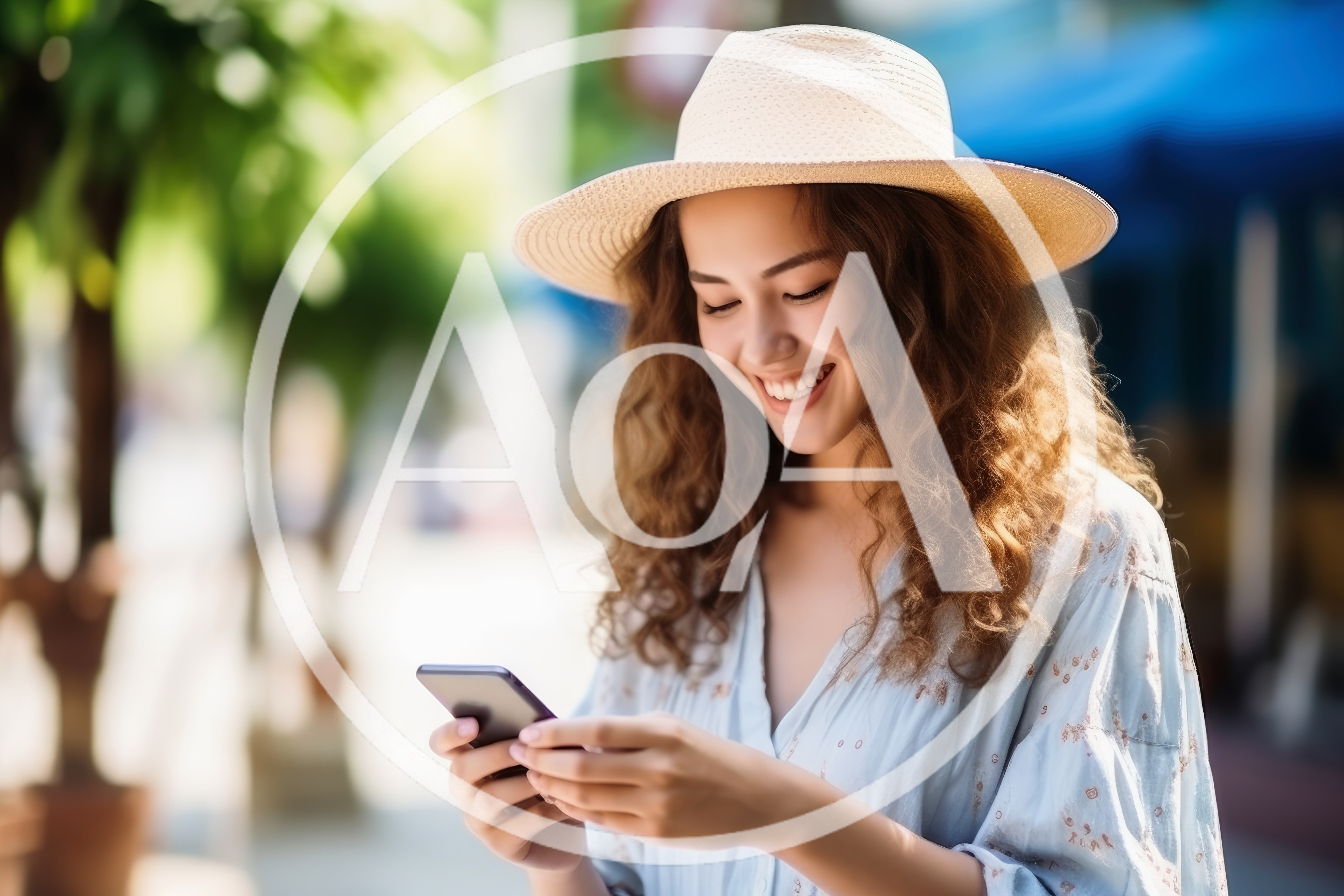 Young Woman Smiling While Using Smartphone Outdoors