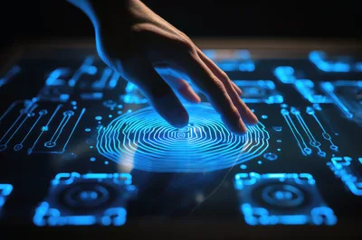 Human Hand Interacting With Digital Fingerprint Interface