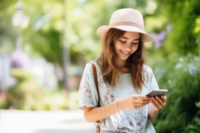 Young Woman Using Smartphone In A Sunny Park