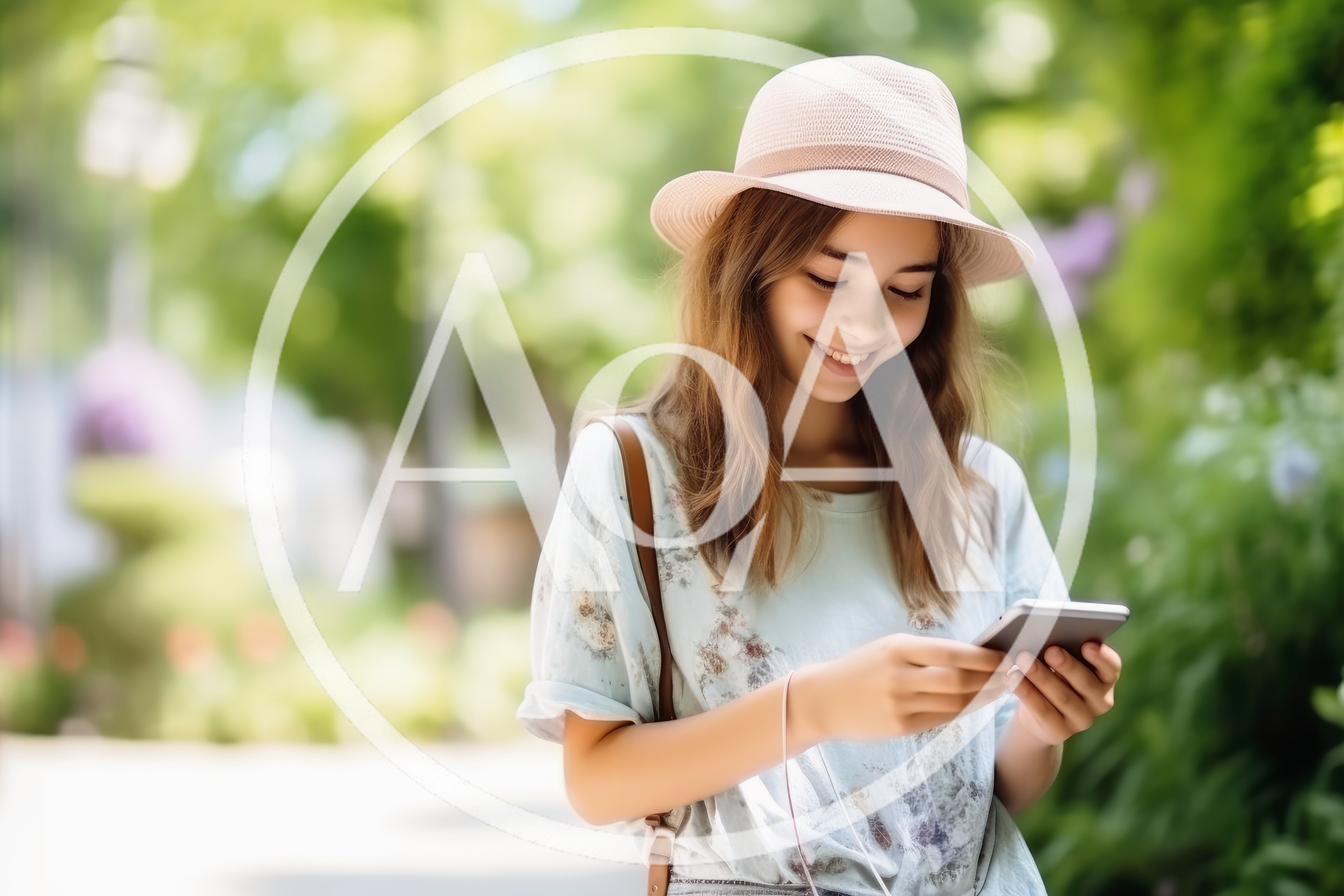 Young Woman Using Smartphone In A Sunny Park