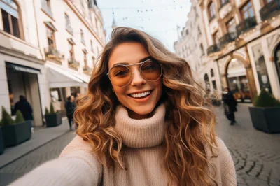 Young Woman Taking A Selfie In A European City