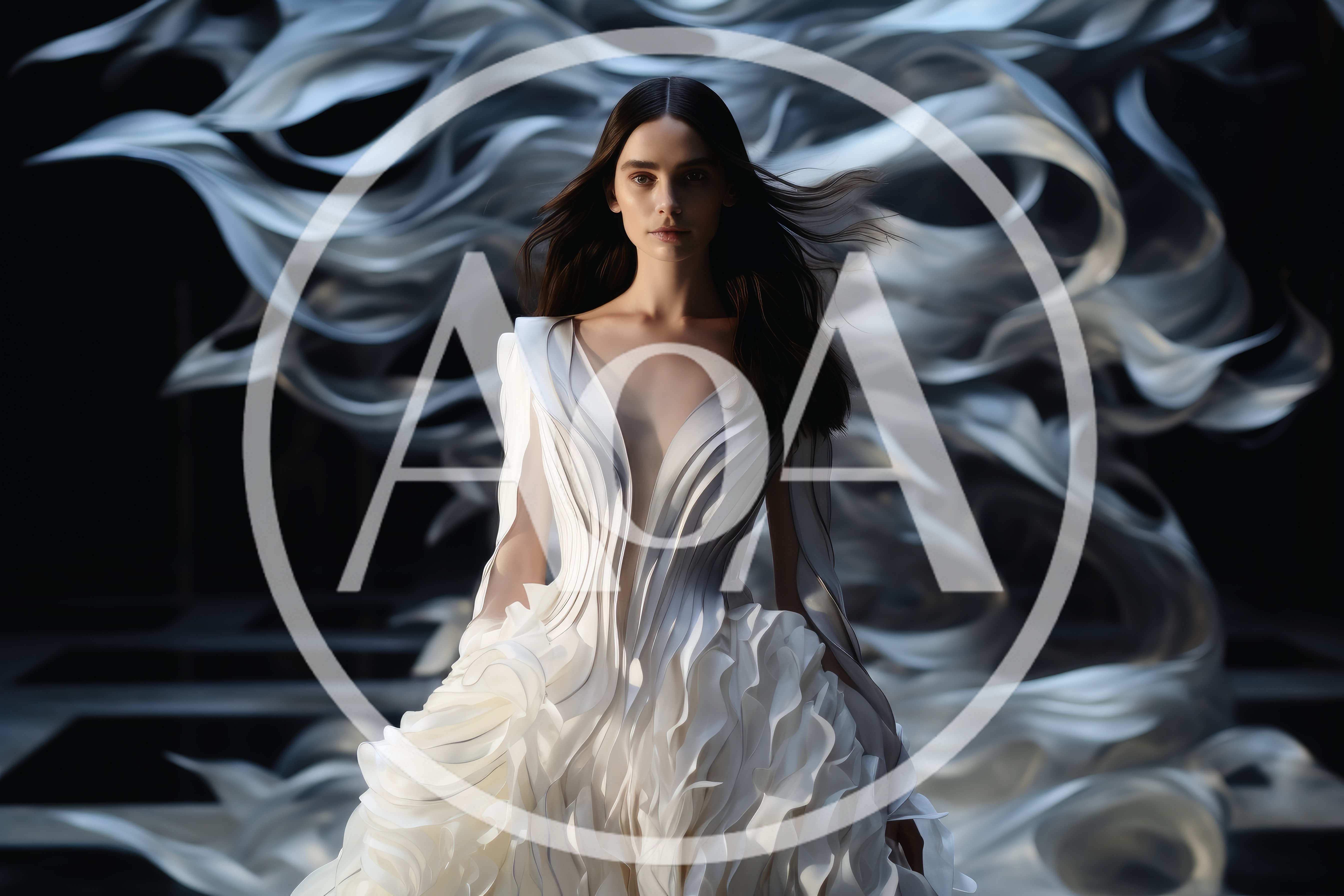 Fashion Model Wearing Avant Garde White Sculptural Gown