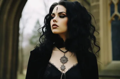 Gothic Woman With Dark Hair And Ornate Jewelry