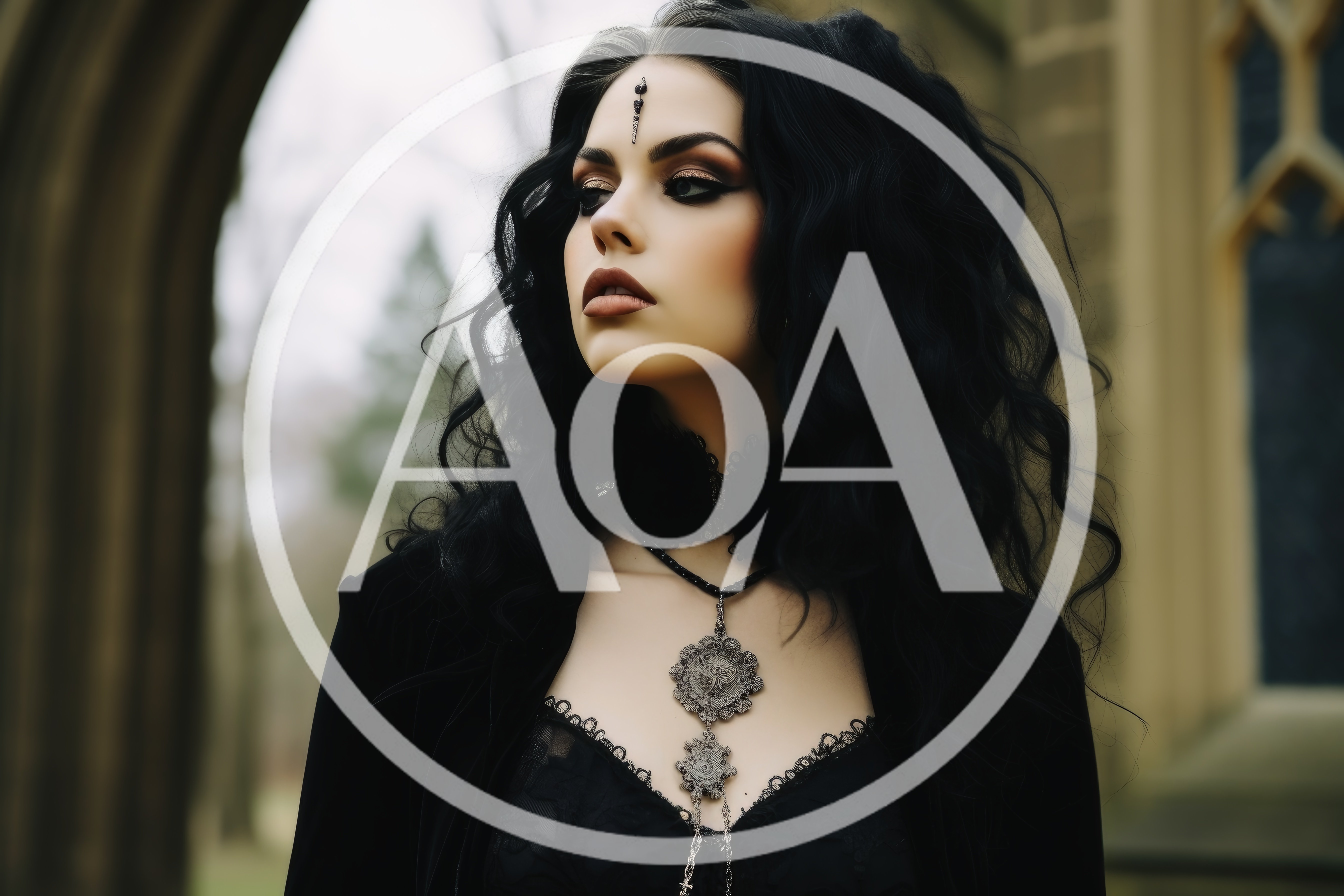 Gothic Woman With Dark Hair And Ornate Jewelry