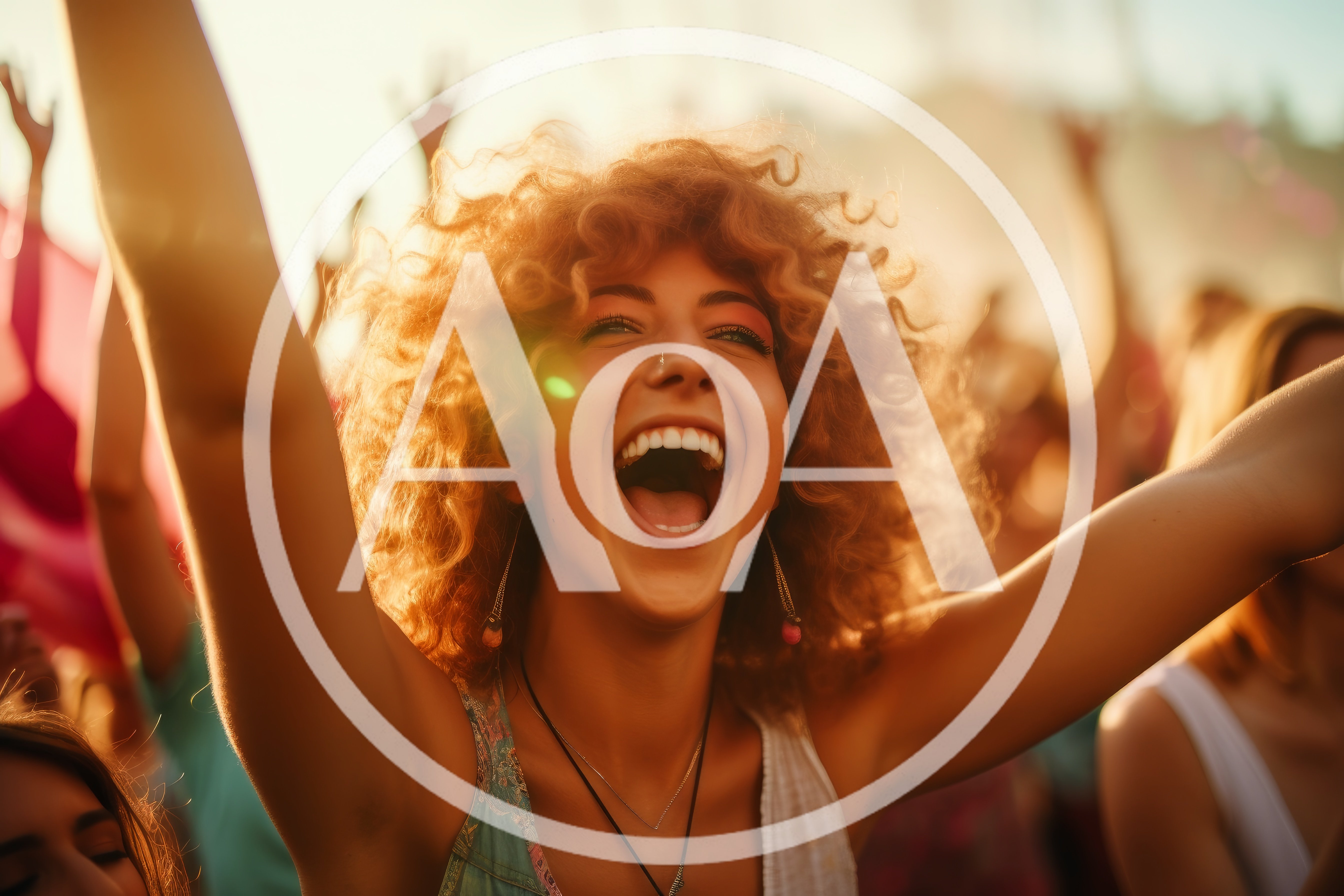 Young Woman With Curly Hair Cheering At Music Festival