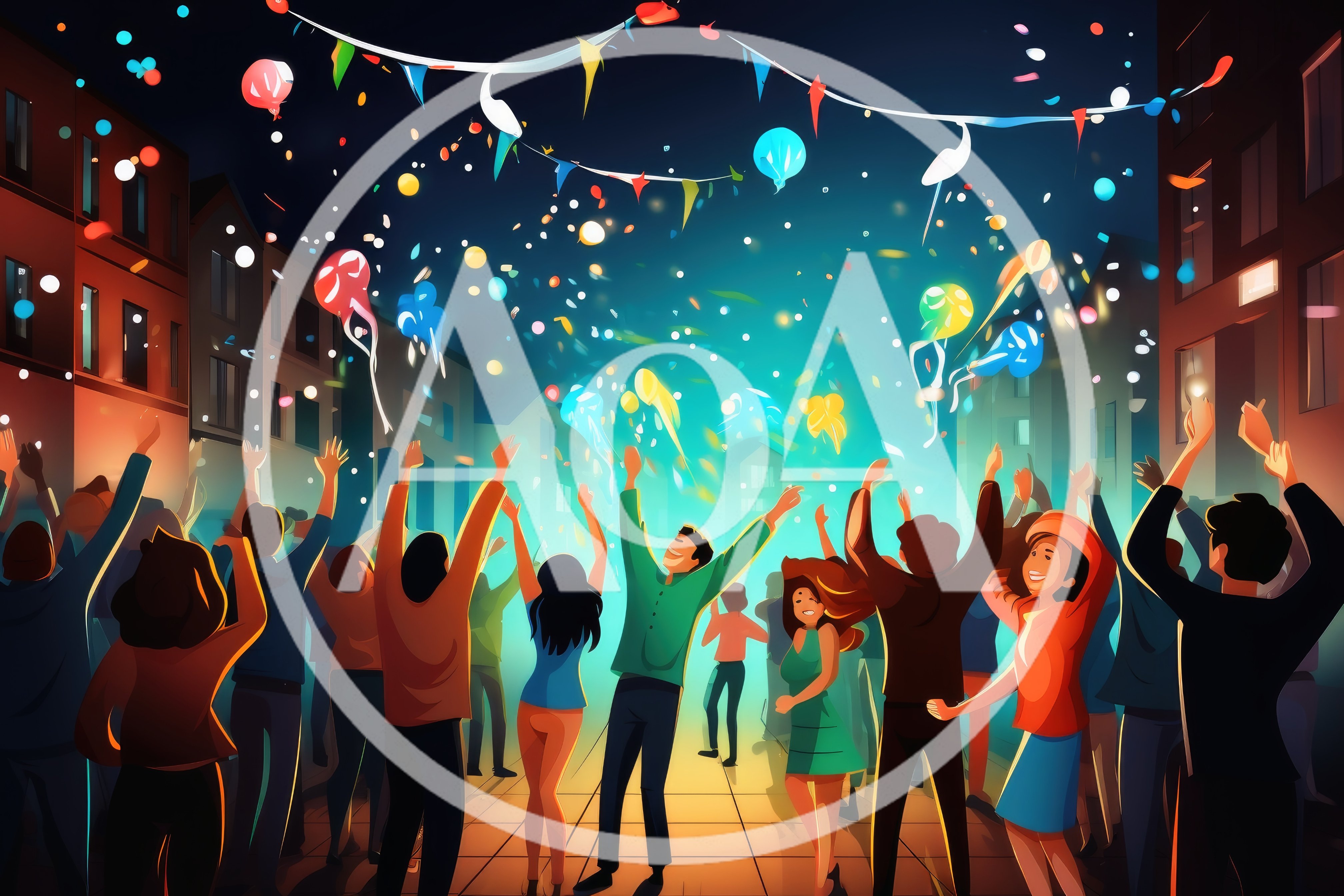 Crowd Celebrating At A Vibrant Night Street Party