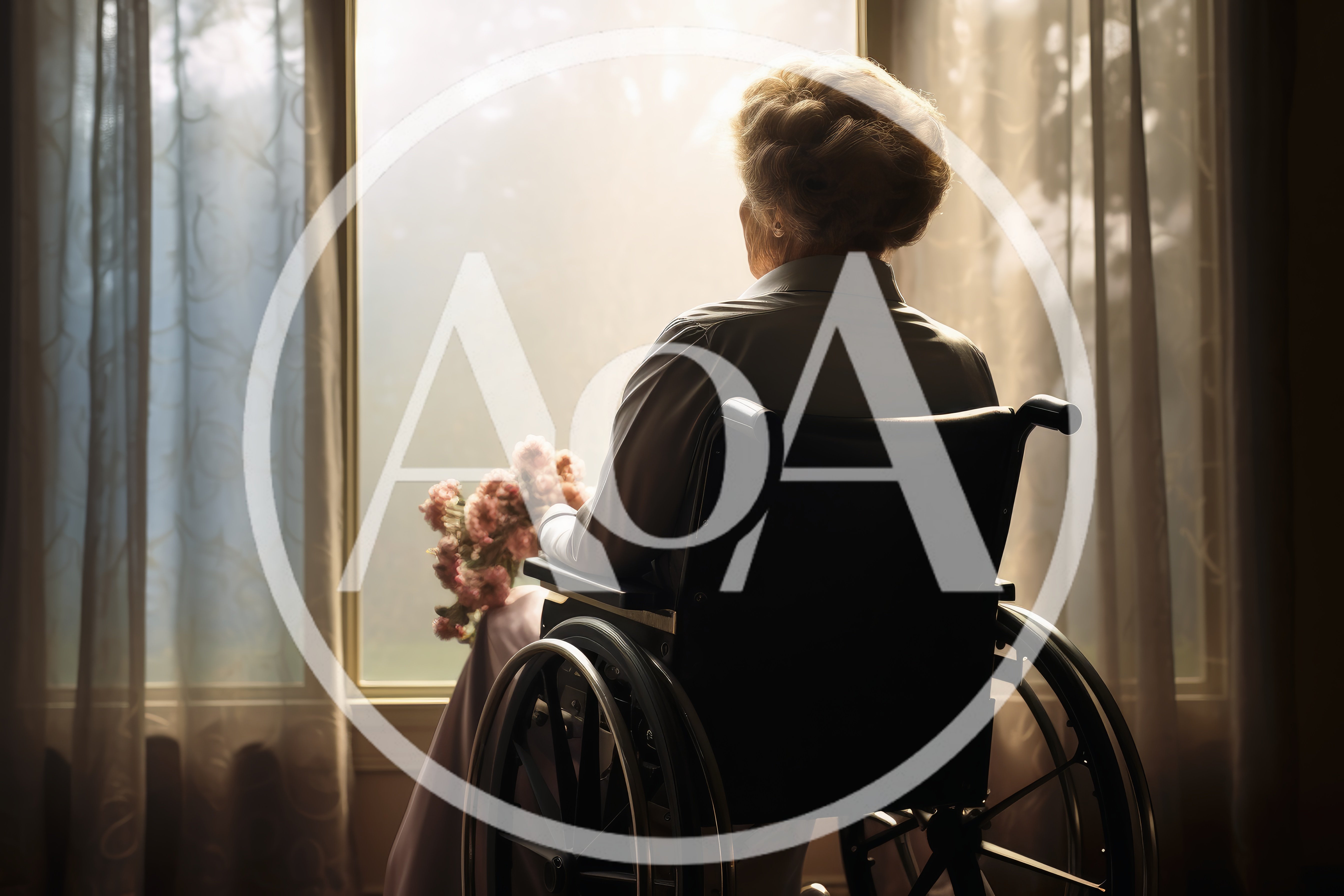 Elderly Woman Sitting In Wheelchair Looking Out Window