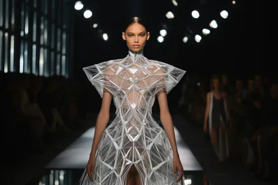 Futuristic Geometric Fashion Model Walking Runway
