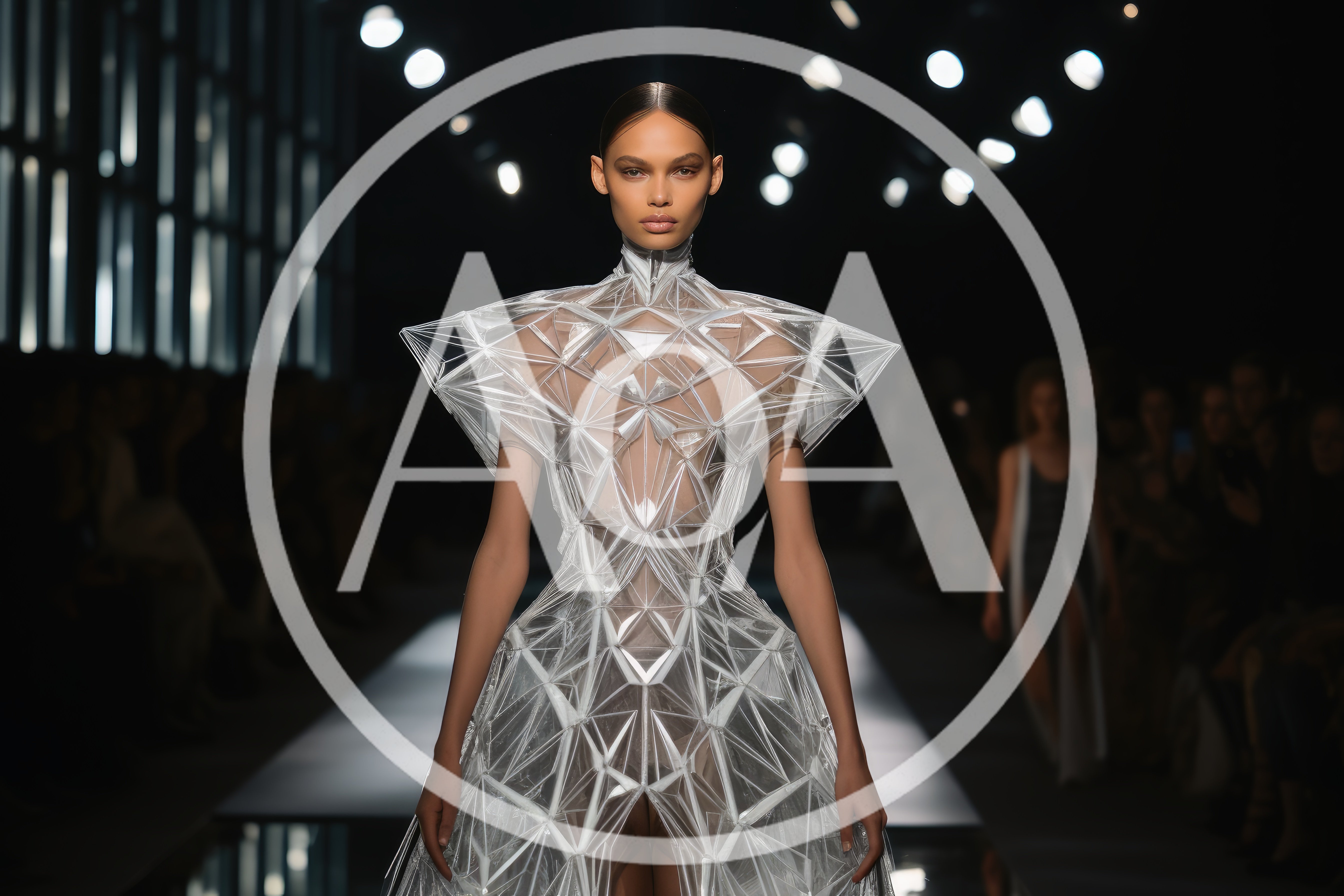 Futuristic Geometric Fashion Model Walking Runway