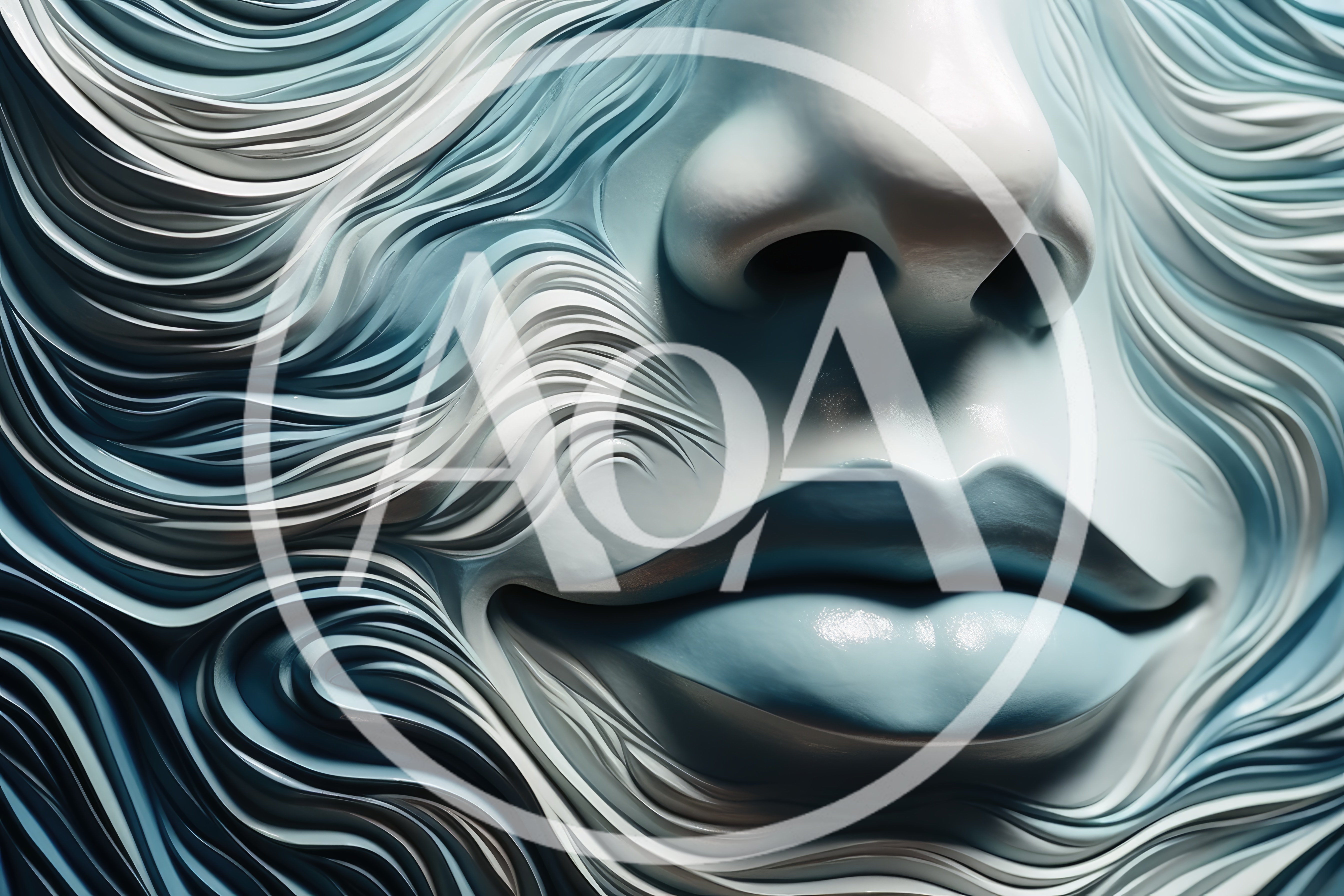Abstract Sculptural Face With Flowing Wave Patterns