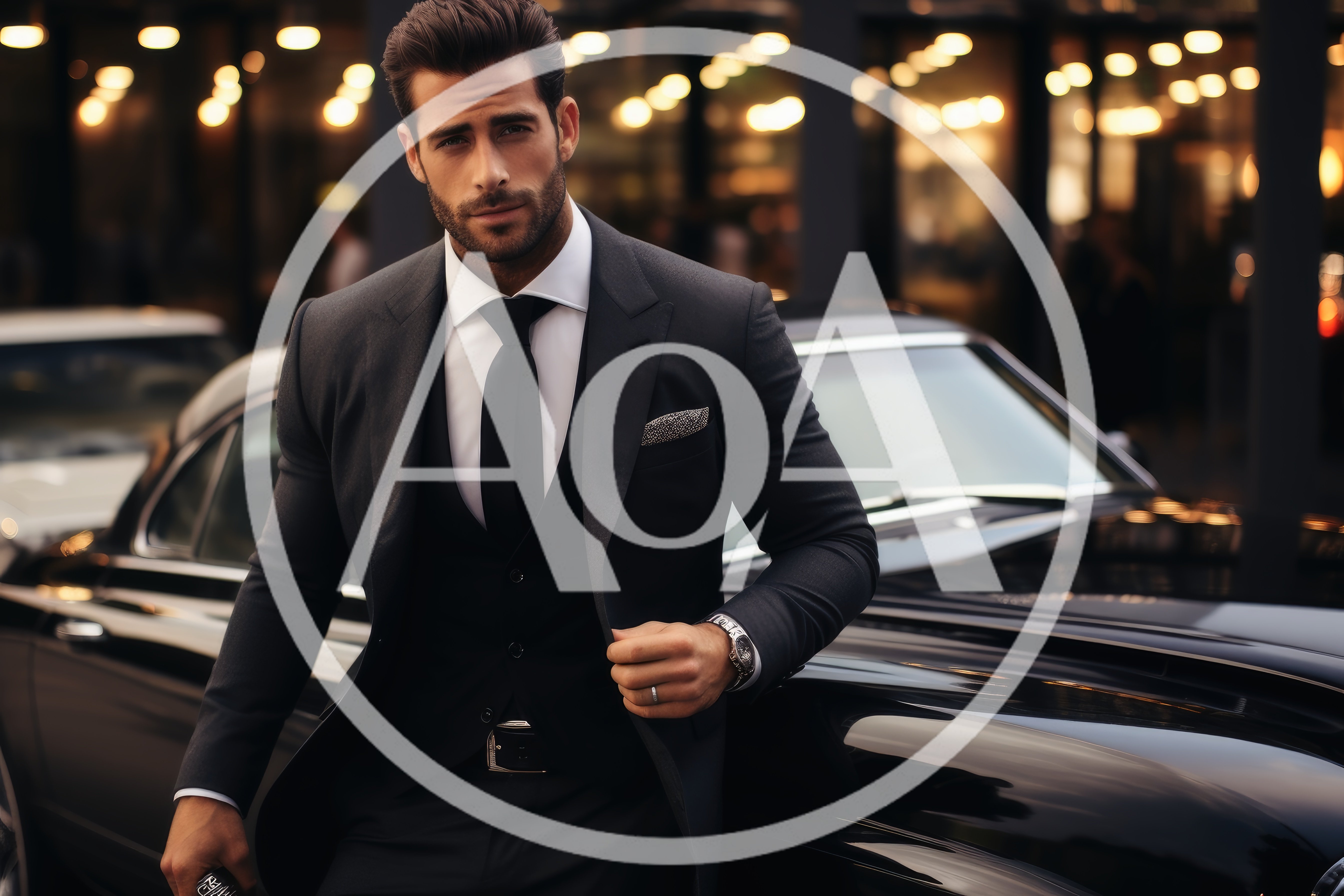 Sophisticated Businessman Leaning Against A Luxury Black Car
