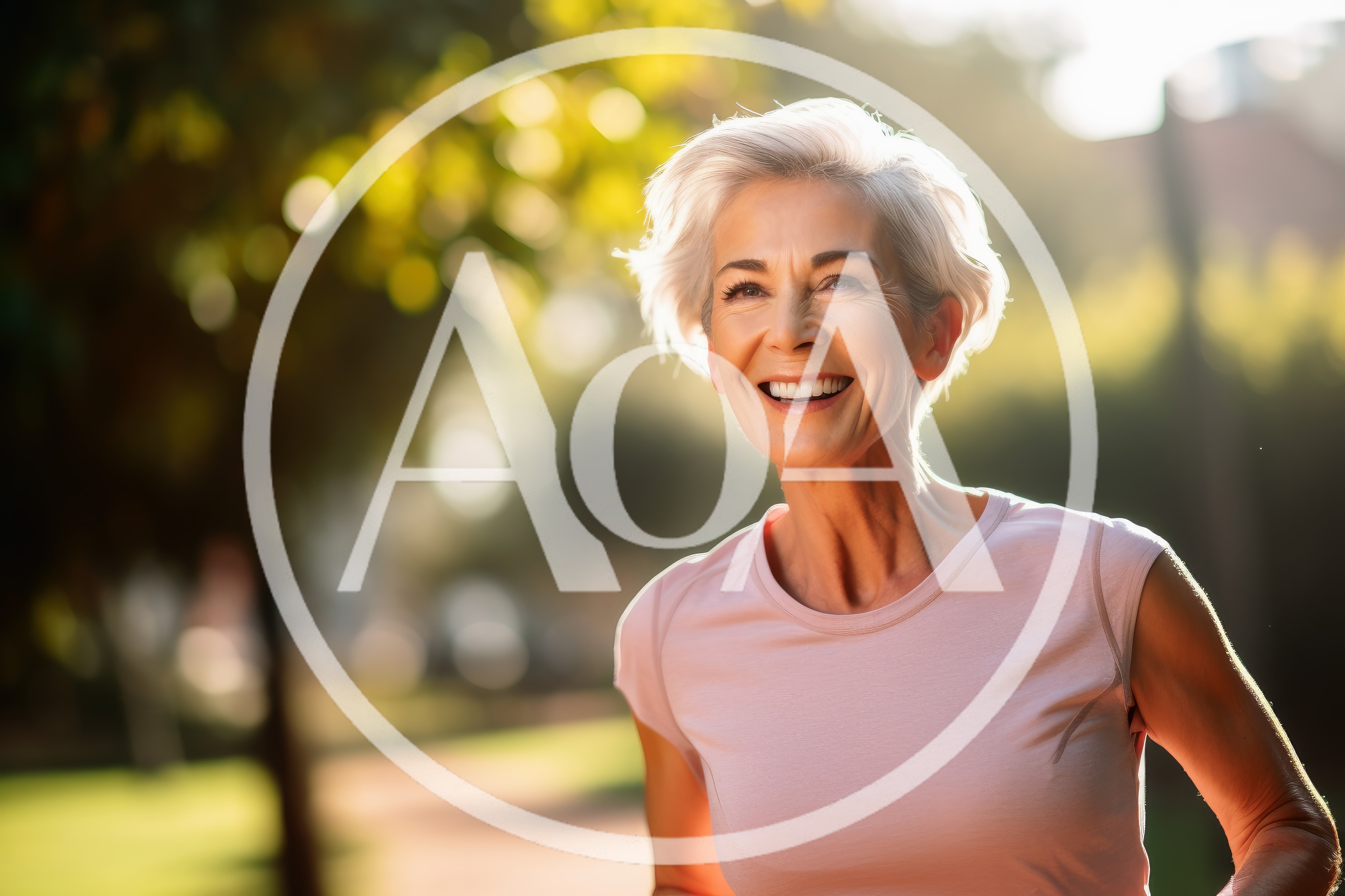 Active Senior Woman Jogging Outdoors In Sunlight
