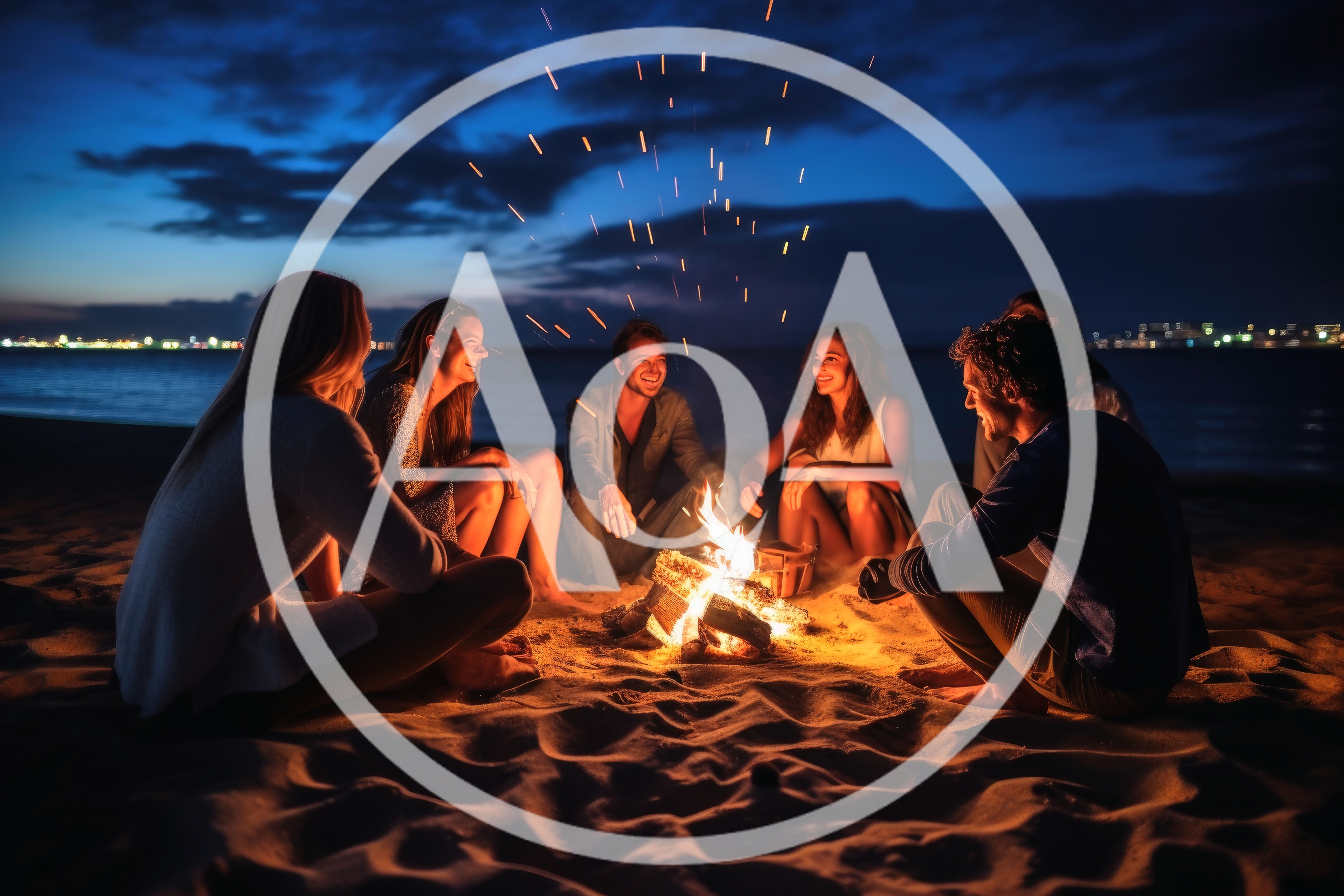 Friends Enjoying A Beach Bonfire At Night