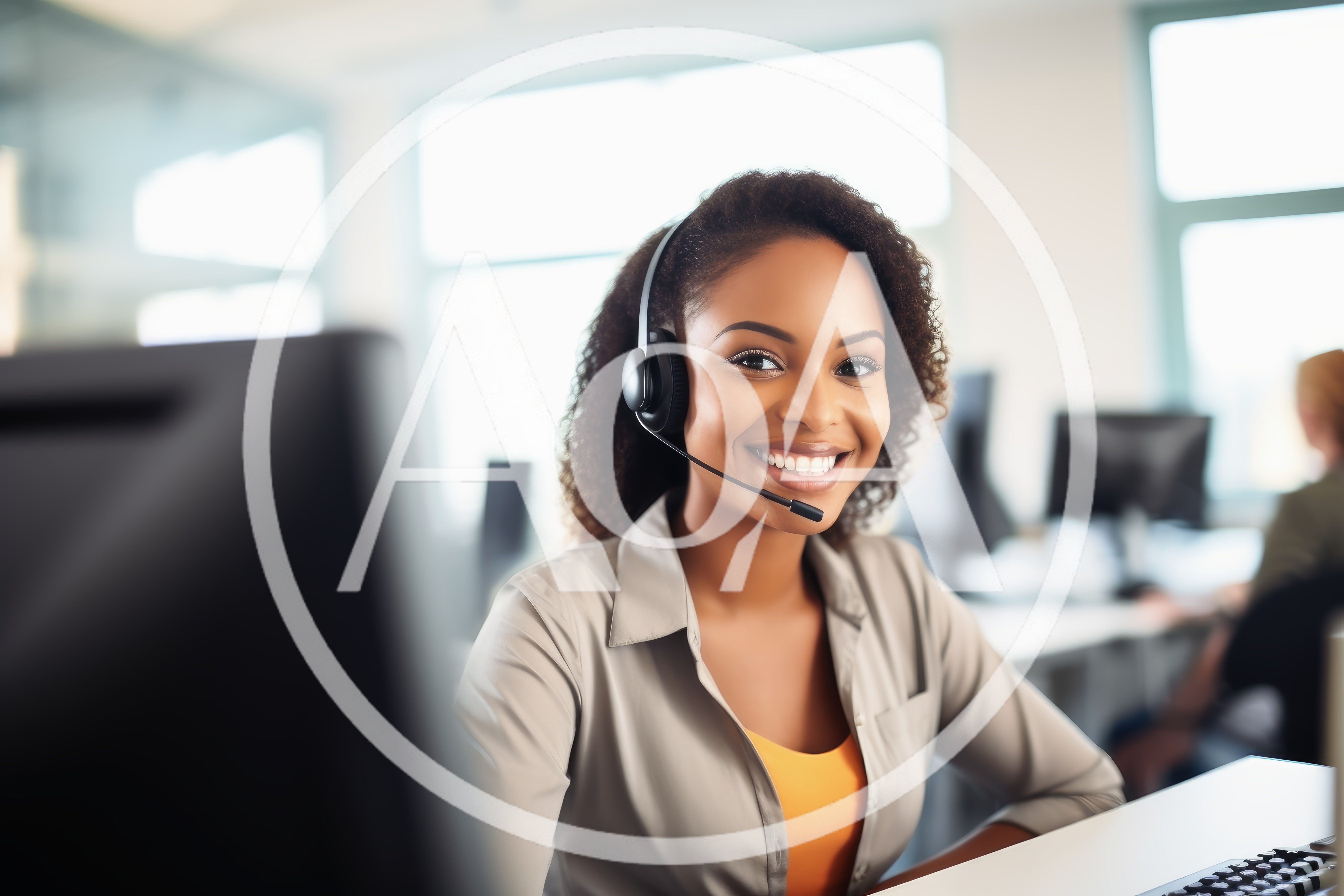 Smiling Customer Service Representative Wearing Headset In Office