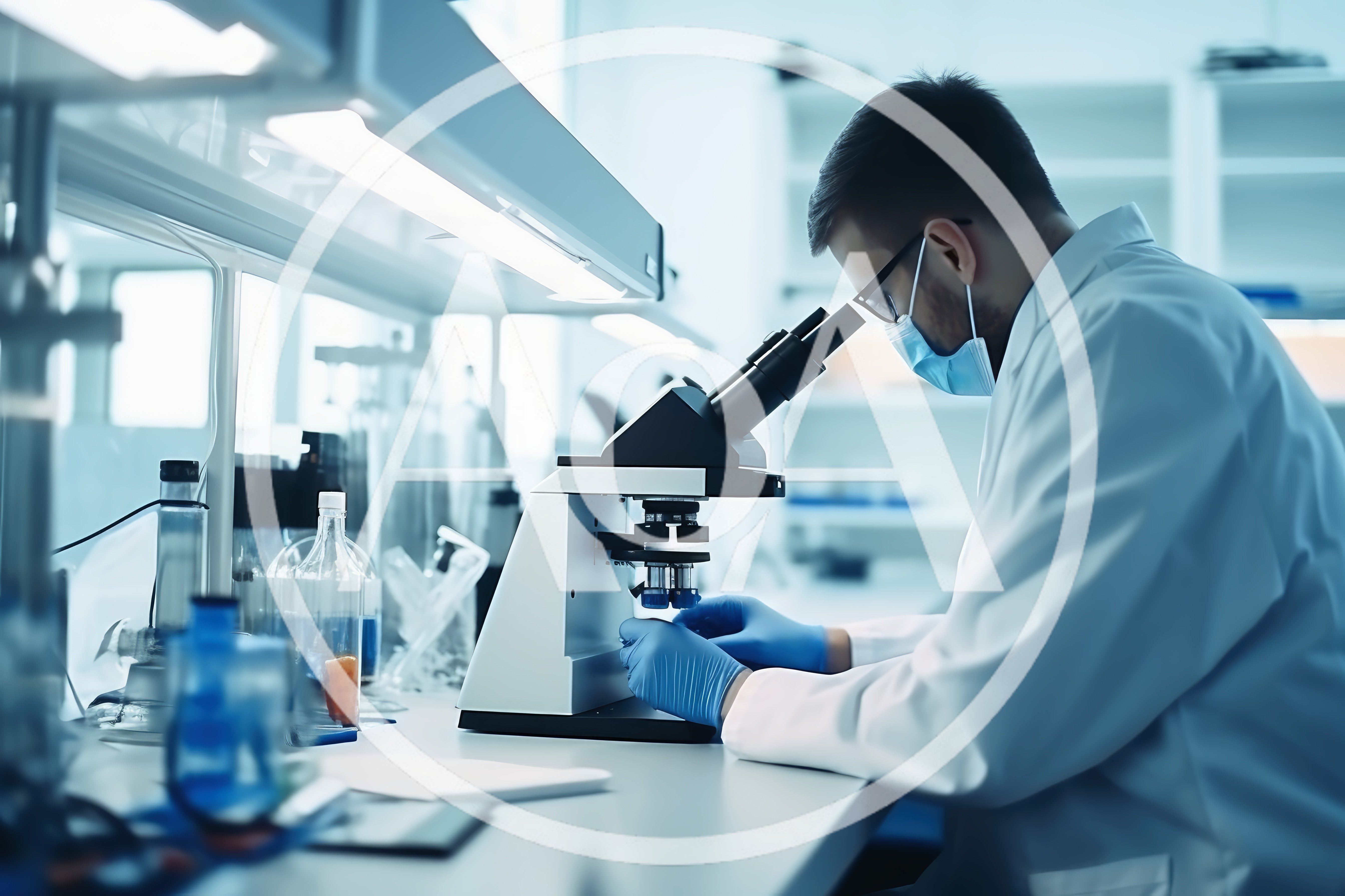 Scientist Examining Samples Under Microscope In Laboratory