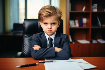 Serious Young Boy Dressed As A Business Executive