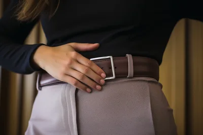 Woman Adjusting Her Brown Leather Belt