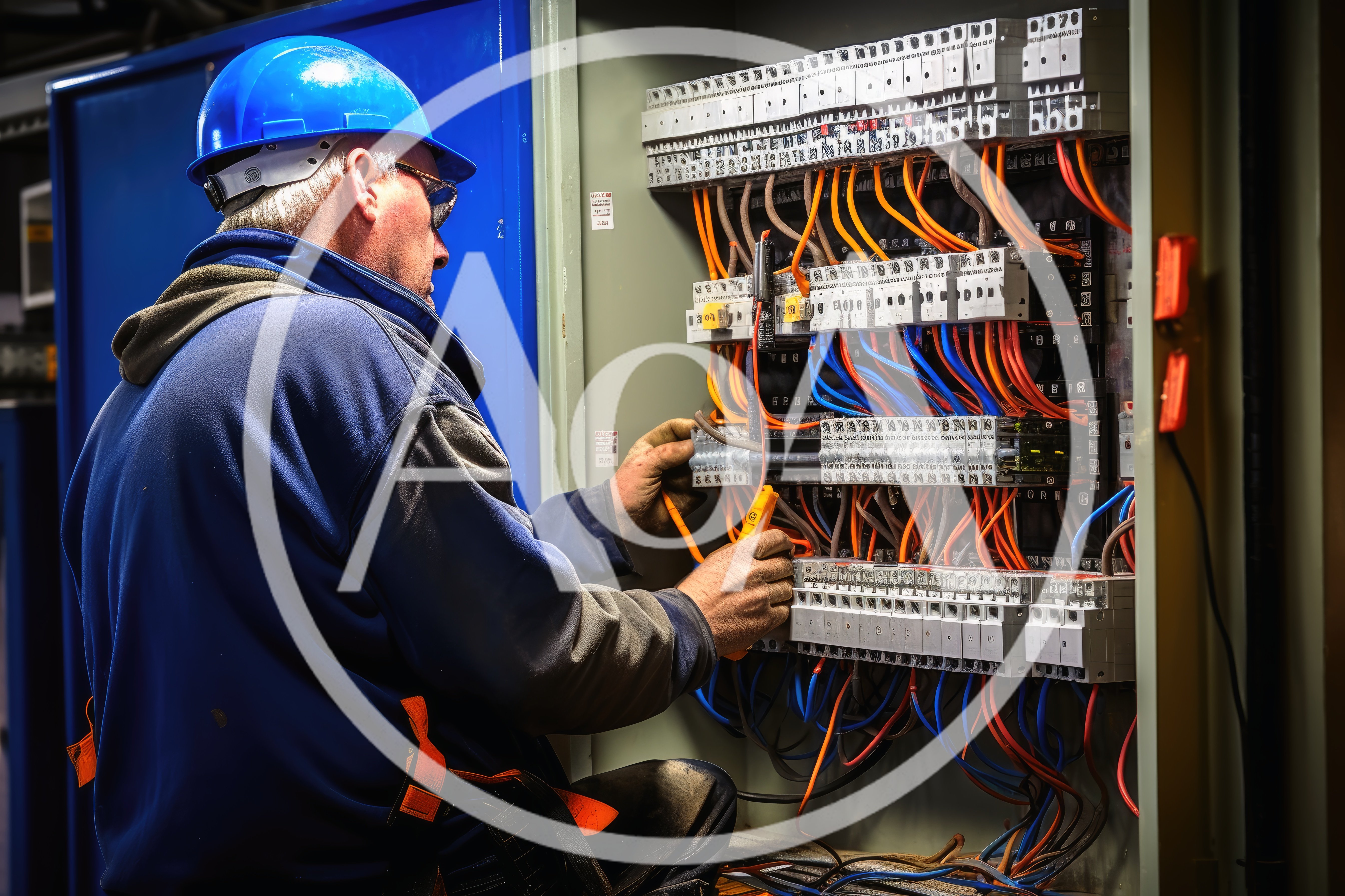 Electrician Testing Industrial Control Panel Wiring