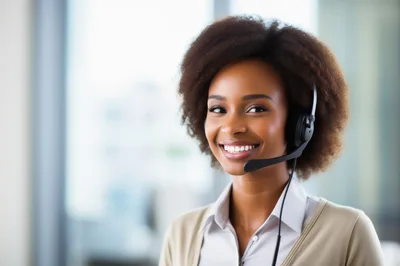 Friendly African American Customer Service Representative Wearing Headset