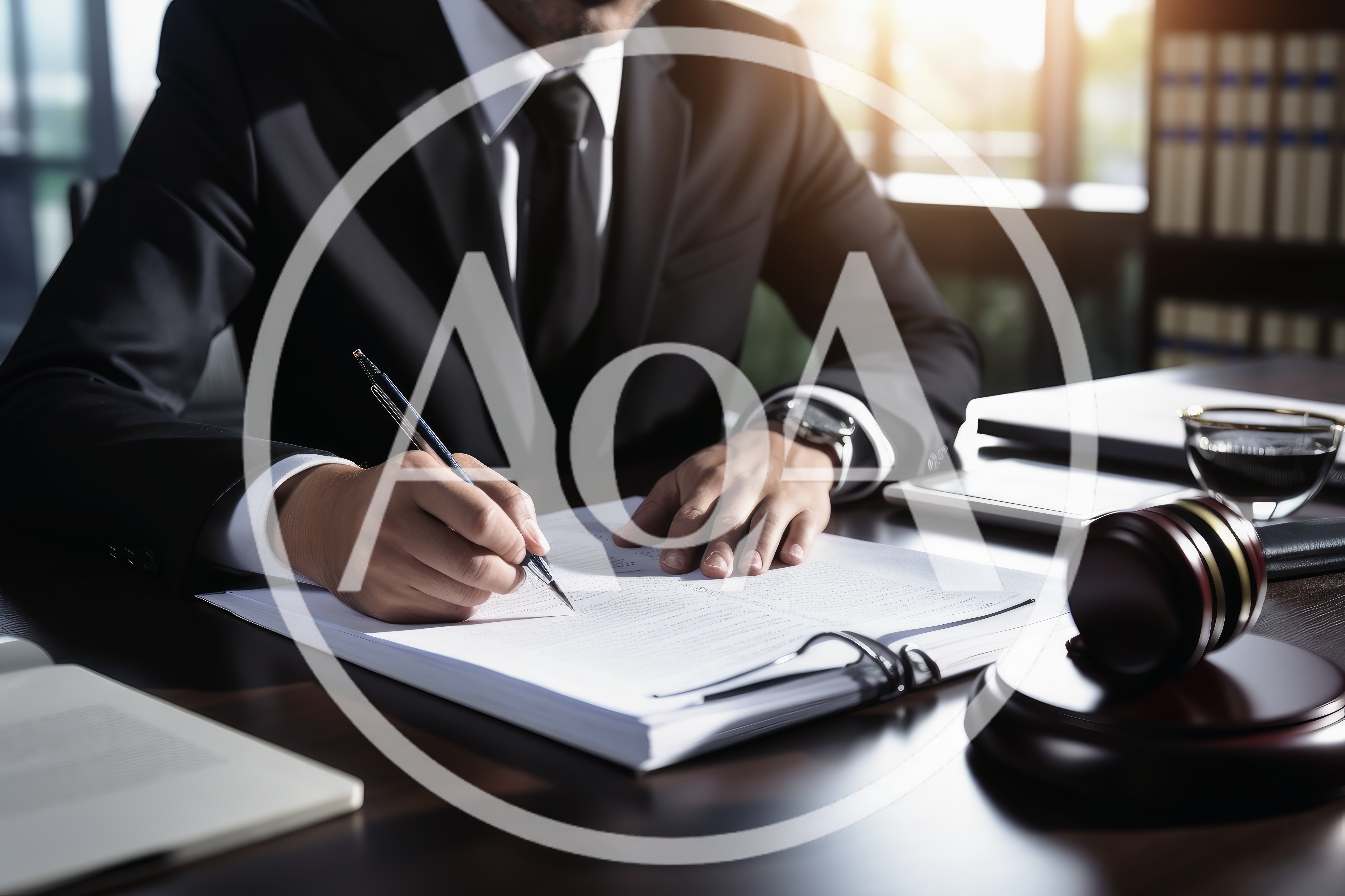 Lawyer Signing Legal Documents At Office Desk
