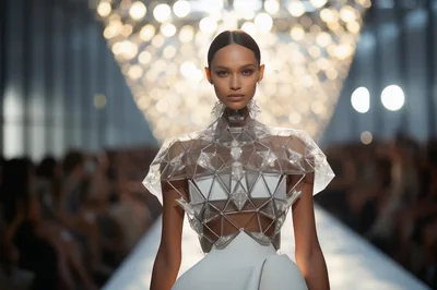 Futuristic Fashion Model Walking On Runway