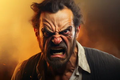 Angry Man With Intense Facial Expression And Disheveled Hair