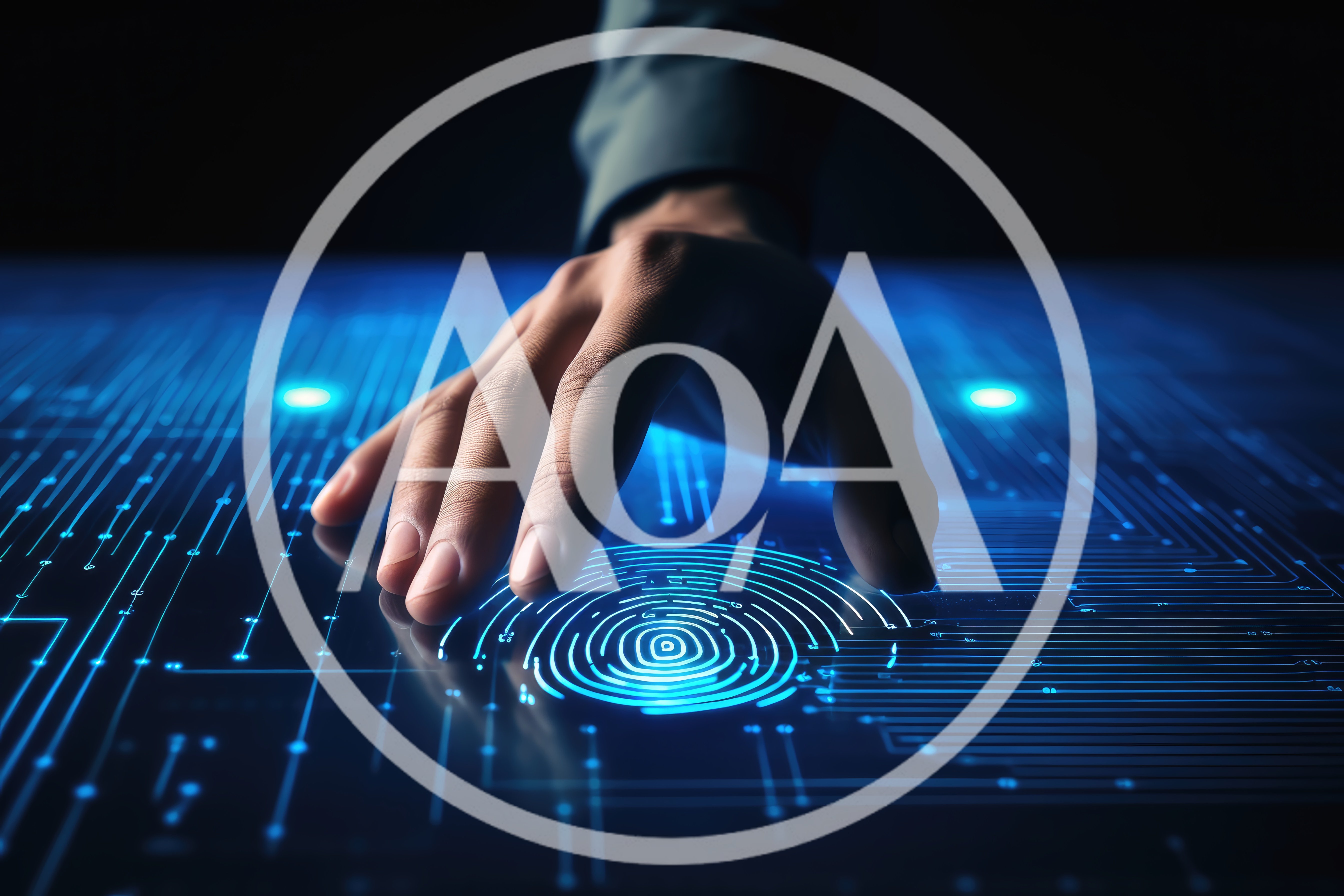 Human Hand Interacting With Digital Fingerprint Scanner Interface