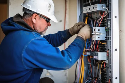 Electrician Working On Electrical Panel In Industrial Setting