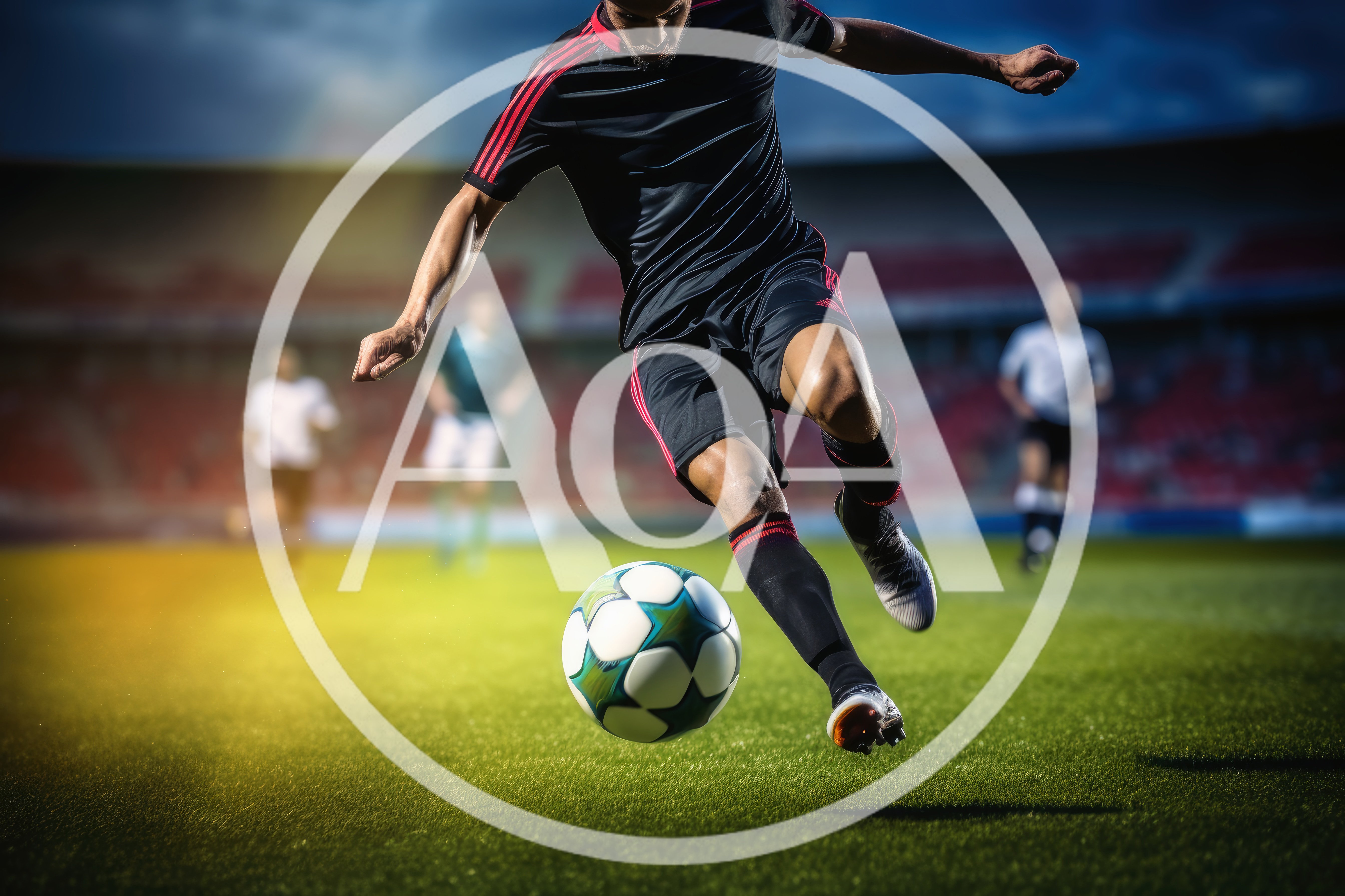 Professional Soccer Player Kicking Ball on Stadium Field