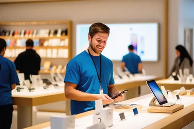 Retail Store Employee Assisting Customer With Smartphone