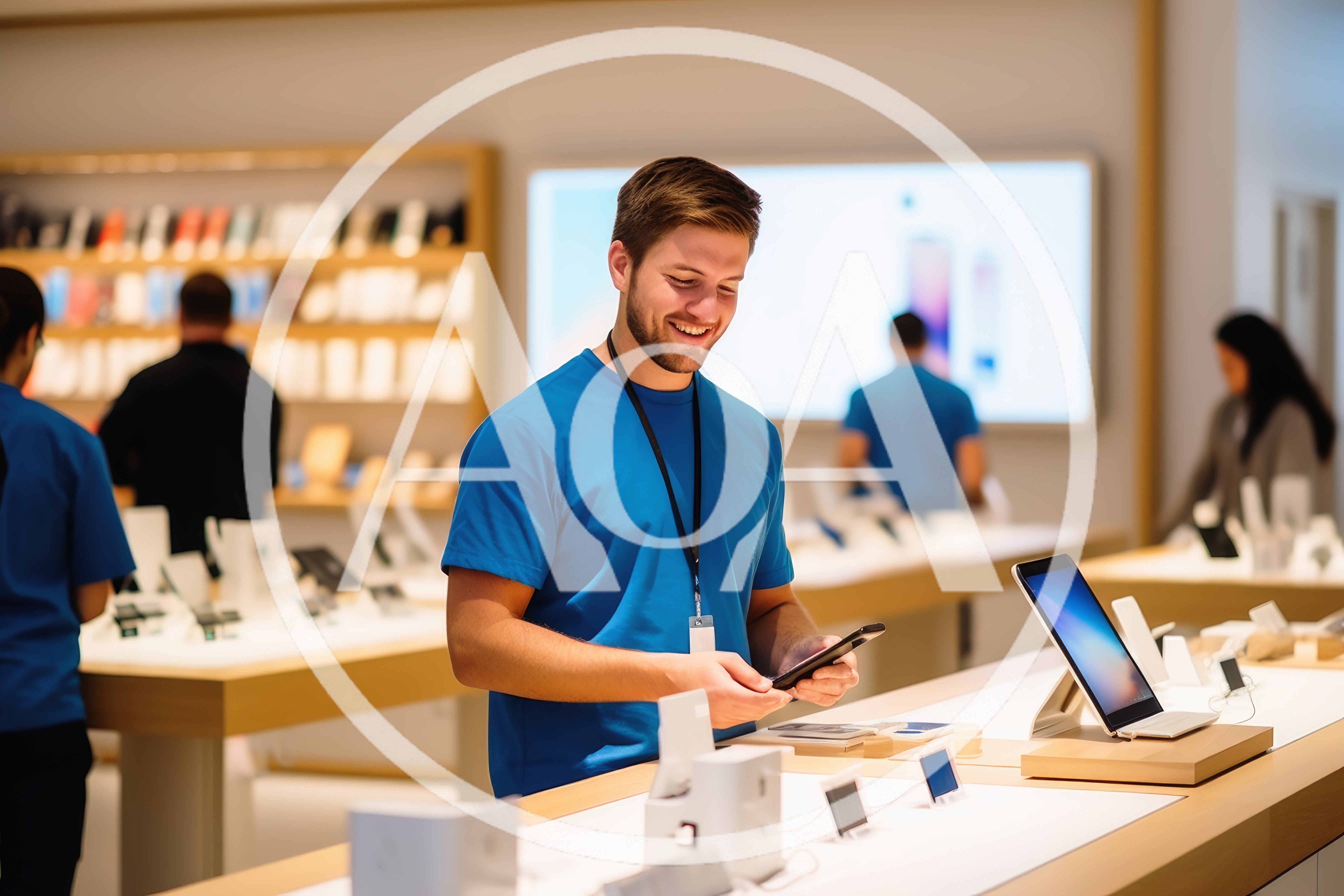 Retail Store Employee Assisting Customer With Smartphone