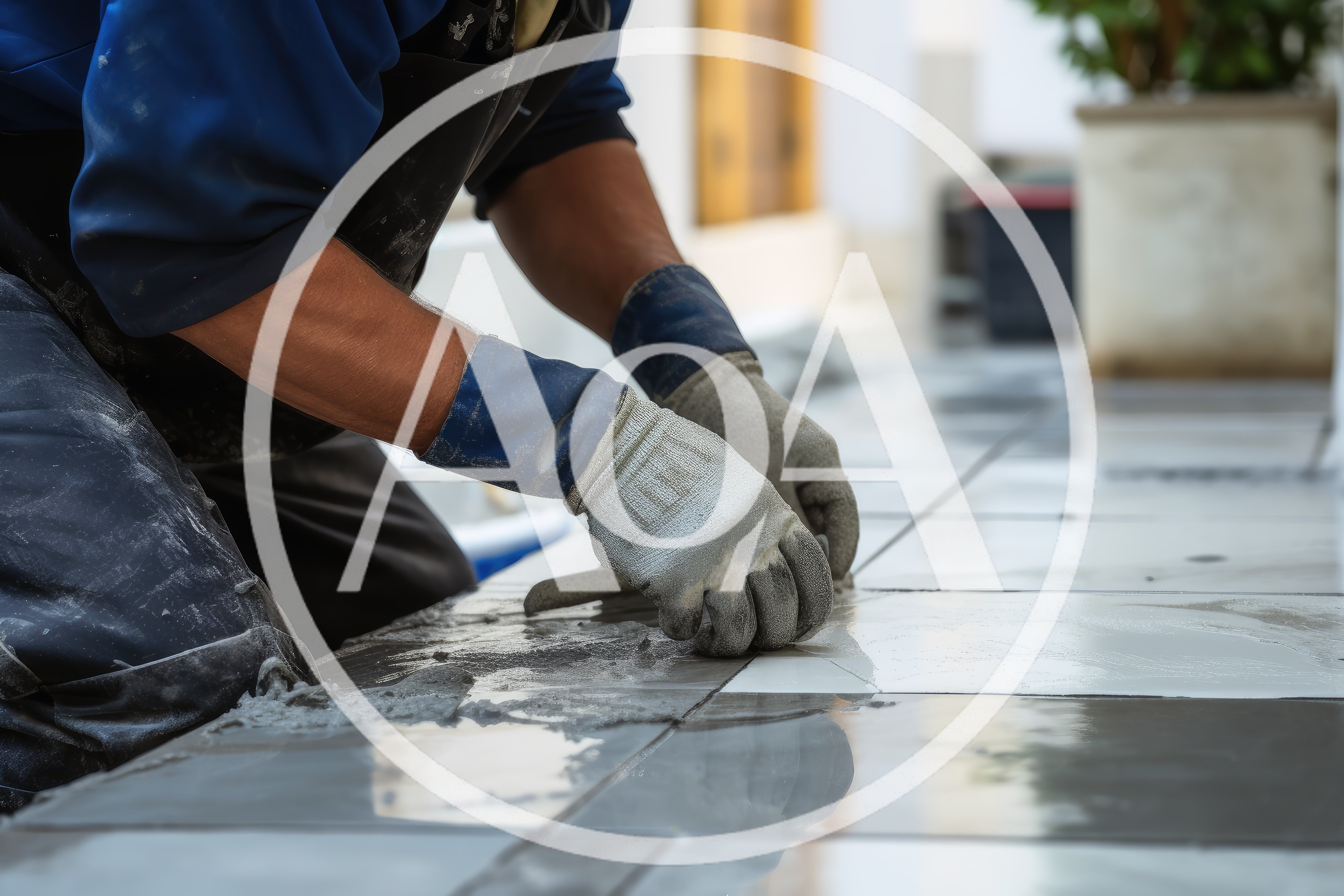 Construction Worker Installing Ceramic Floor Tiles