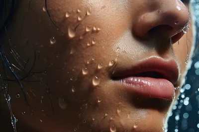 Close Up Of A Woman Face With Water Droplets