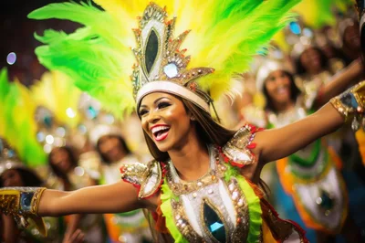 Smiling Carnival Dancer In Elaborate Costume