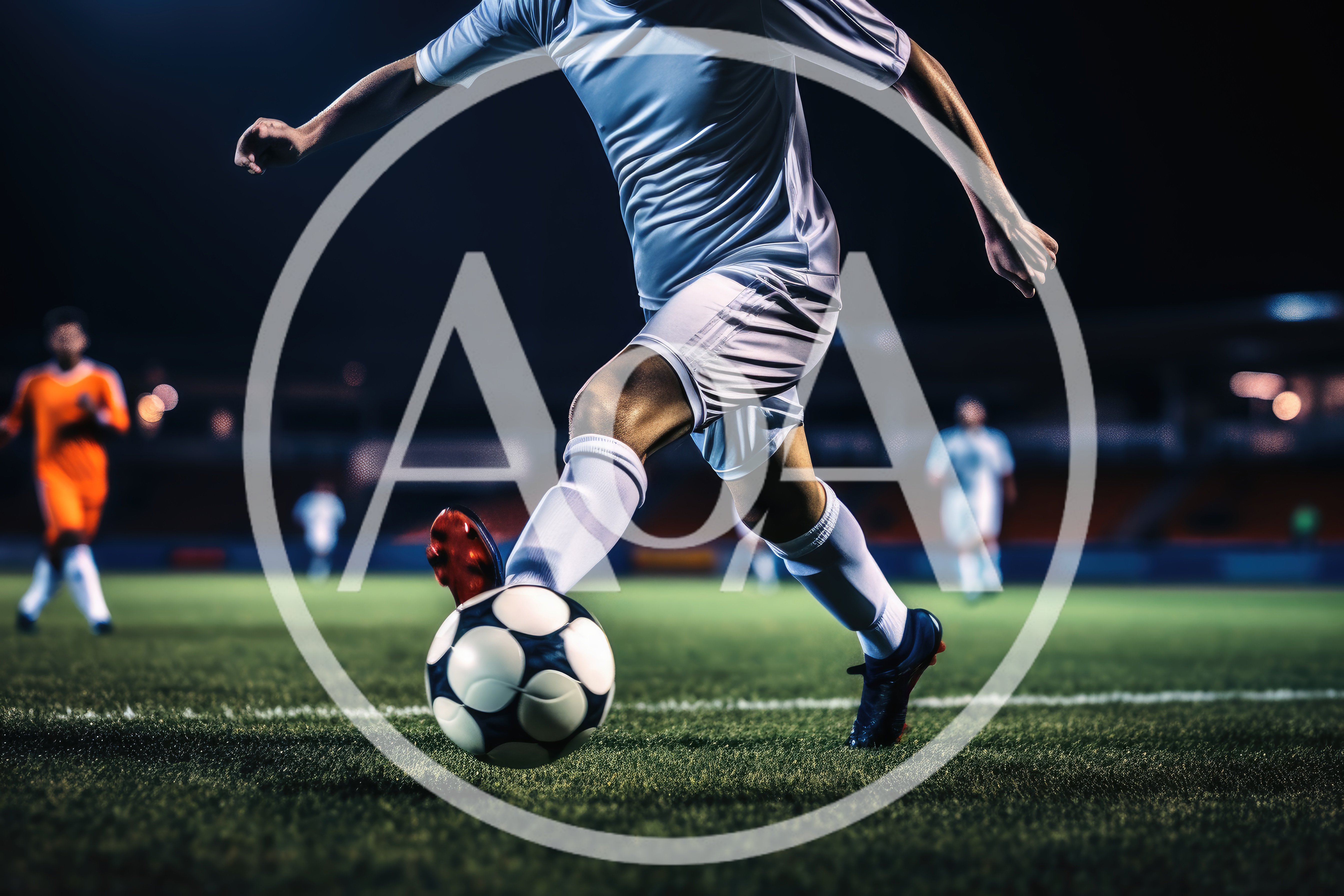 Professional Soccer Player Dribbling Ball On Stadium Field