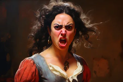 Portrait Of An Angry Woman Screaming In Rage
