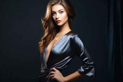 Elegant Woman In A Satin Dress Posing