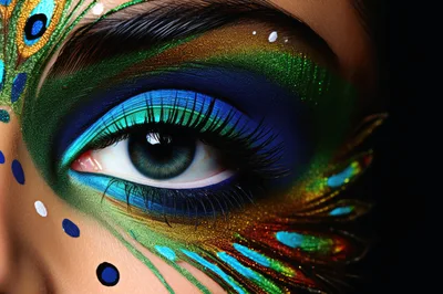 Extreme Close Up Of Peacock Inspired Eye Makeup