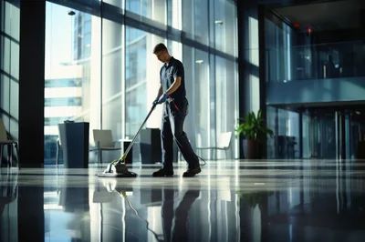 Professional Janitor Polishing Office Building Floor